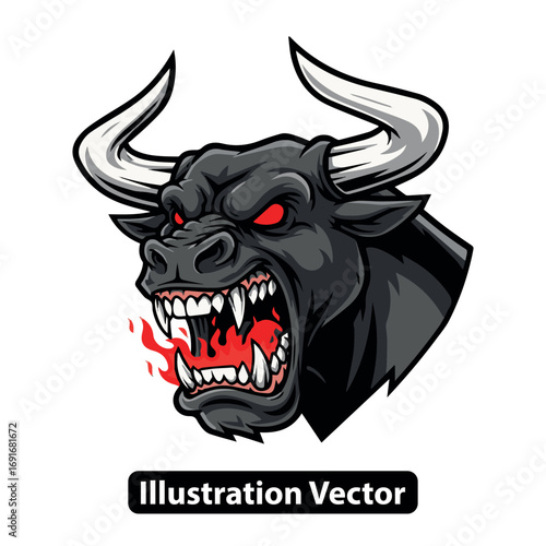 Angry Bull Mascot Roaring with Fiery Breath, Vector Illustration for Dynamic Designs