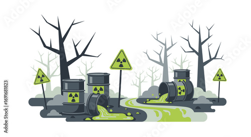 Toxic Waste Illustration Environmental Pollution, Hazards, and Industrial Contamination