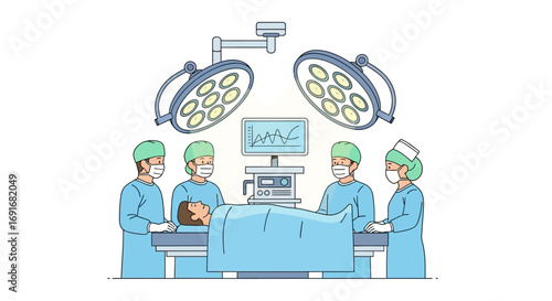 Surgical Team Performing Operation in Modern Operating Room