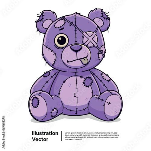 Whimsical Purple Teddy Bear Vector Illustration A Childlike Image of a Stuffed Animal