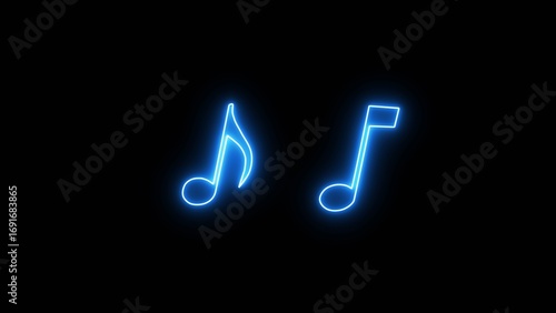 Neon musical notes symbol. Musical note line icon image on a black background. Music symbol, logo illustration.