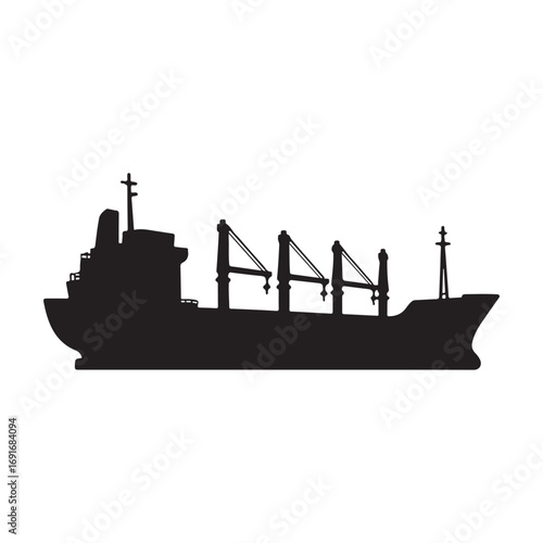 Black silhouette of a cargo ship vector illustration on white background