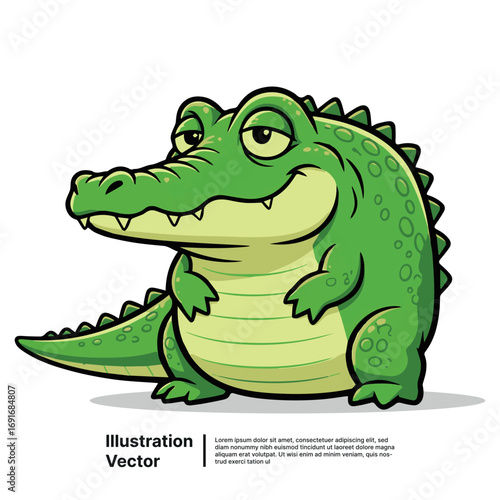 A Cheerful Cartoon Crocodile Smirking with a Relaxed and Contented Expression, Vector Art
