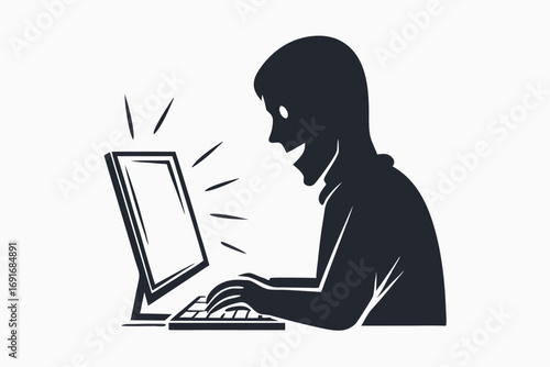 Silhouette of Person Typing on Computer Keyboard on White Background