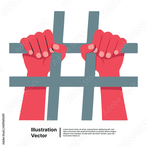 Hands gripping jail bars, a powerful symbol of imprisonment, confinement, and the fight for freedom