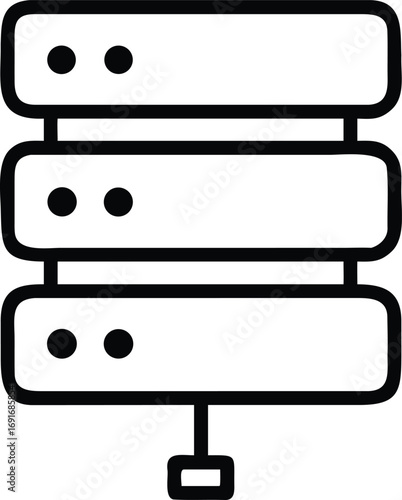 ThreeTier Server Rack System Icon with Data Connection Outline Style