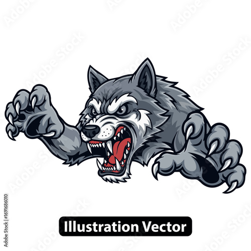 Aggressive Gray Wolf Mascot Illustration Vector