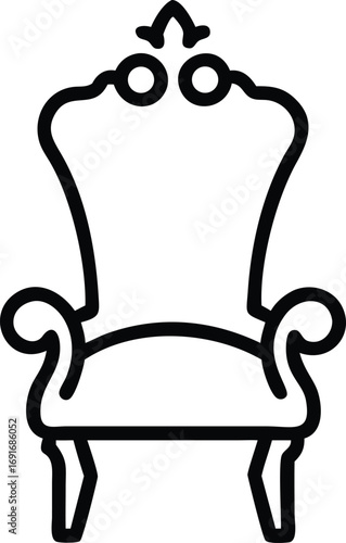 Throne chair icon in simple line art style illustration