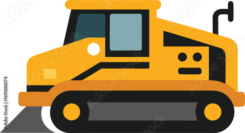 A bright yellow bulldozer set against a white background, highlighting its features and construction purpose.