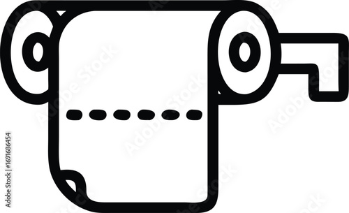 Toilet paper roll outline icon, bathroom hygiene symbol, clean paper line art