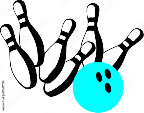 Vibrant cyan bowling ball vector graphic icon for sports and games