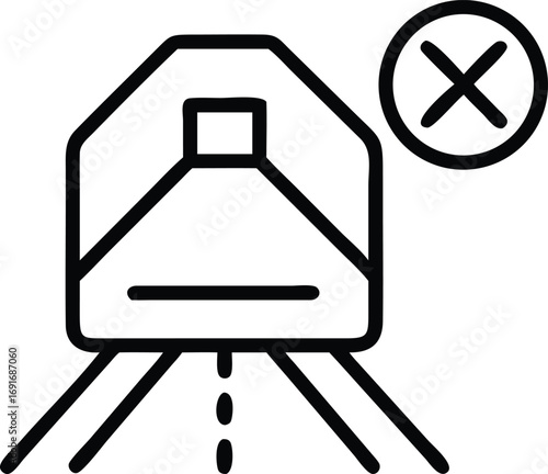 Train line icon, rejected or denied travel clip art illustration