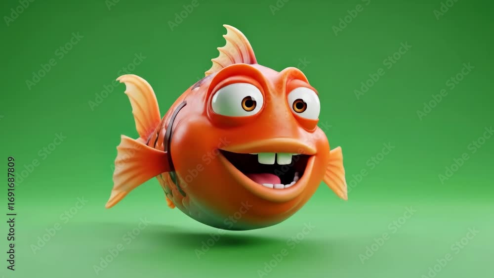 Funny Happy Cartoon Fish Green Screen - A cheerful, goofy 3D animated ...