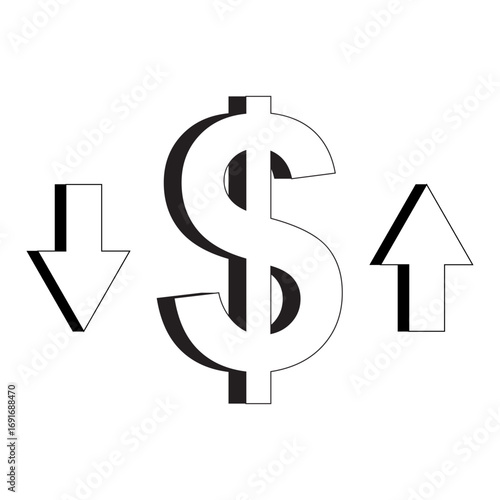 Dollar Sign with Up and Down Arrows – Currency Fluctuation Icon, Money Growth and Decline Symbol – Financial Market Concept