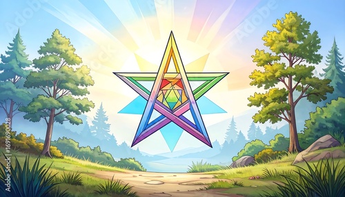Colorful star in a forest