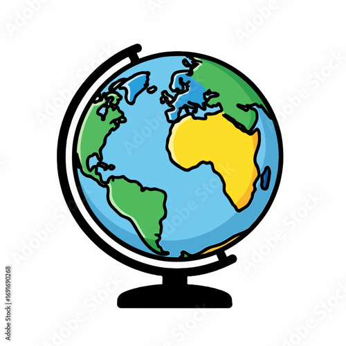 Globe Showing Earth and World Map with All Countries Vector Illustration