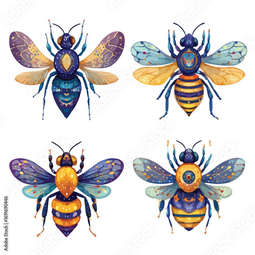 set of funny cartoon bee