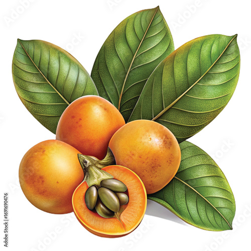 Fresh Loquats with a Half-Cut Fruit Showing the Inside