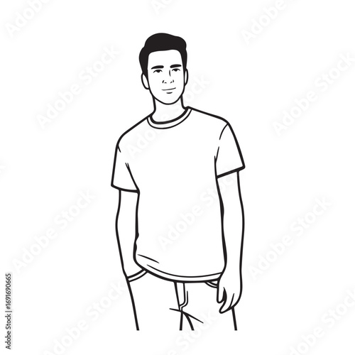Handsome Man Black and White Illustration Vector Image Male Portrait Fashion Sketch Line Art Design	

