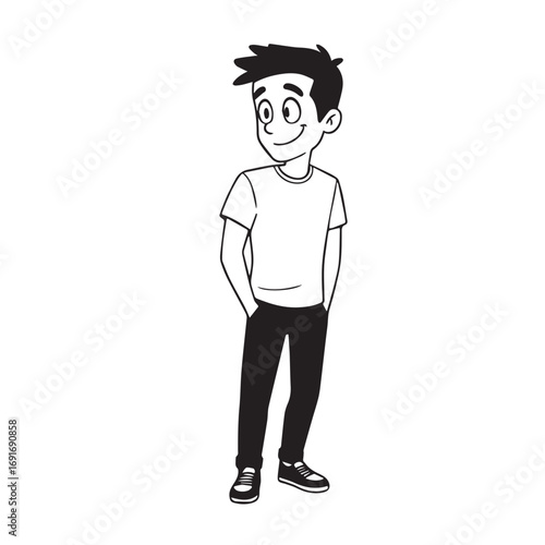 Handsome Man Black and White Illustration Vector Image Male Portrait Fashion Sketch Line Art Design	
