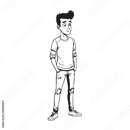 Handsome Man Black and White Illustration Vector Image Male Portrait Fashion Sketch Line Art Design	
