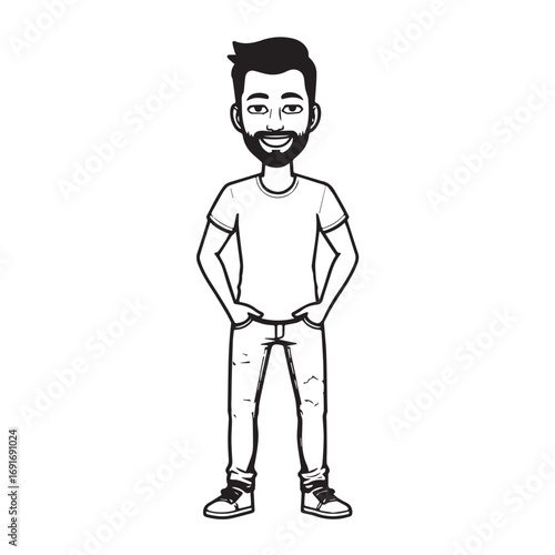 Handsome Man Black and White Illustration Vector Image Male Portrait Fashion Sketch Line Art Design	
