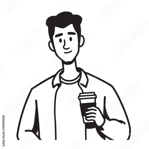 Handsome Man Black and White Illustration Vector Image Male Portrait Fashion Sketch Line Art Design	
