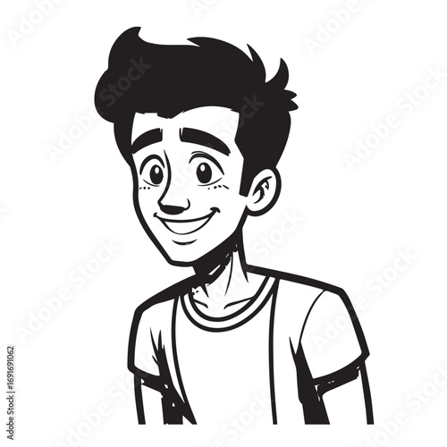 Handsome Man Black and White Illustration Vector Image Male Portrait Fashion Sketch Line Art Design	

