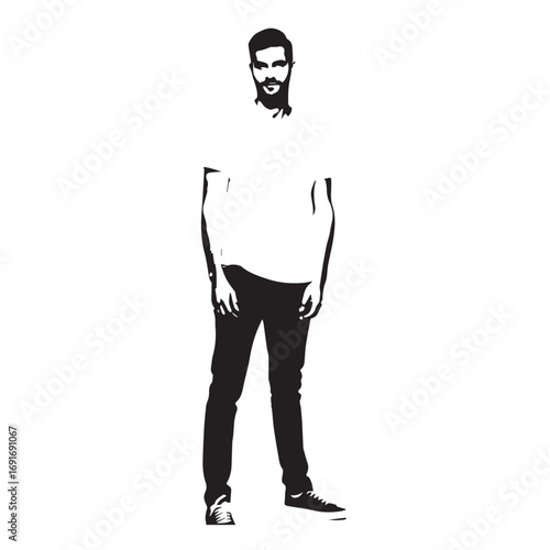 Handsome Man Black and White Illustration Vector Image Male Portrait Fashion Sketch Line Art Design	
