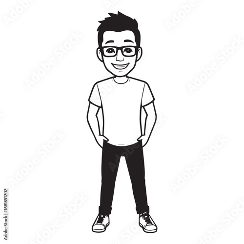 Handsome Man Black and White Illustration Vector Image Male Portrait Fashion Sketch Line Art Design	
