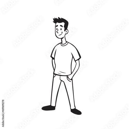 Handsome Man Black and White Illustration Vector Image Male Portrait Fashion Sketch Line Art Design	
