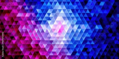 Abstract geometric triangle pattern with a colorful gradient background.
