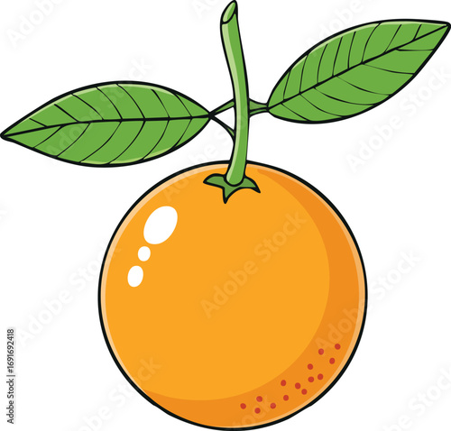 Cartoon illustration of a single orange fruit with leaves.