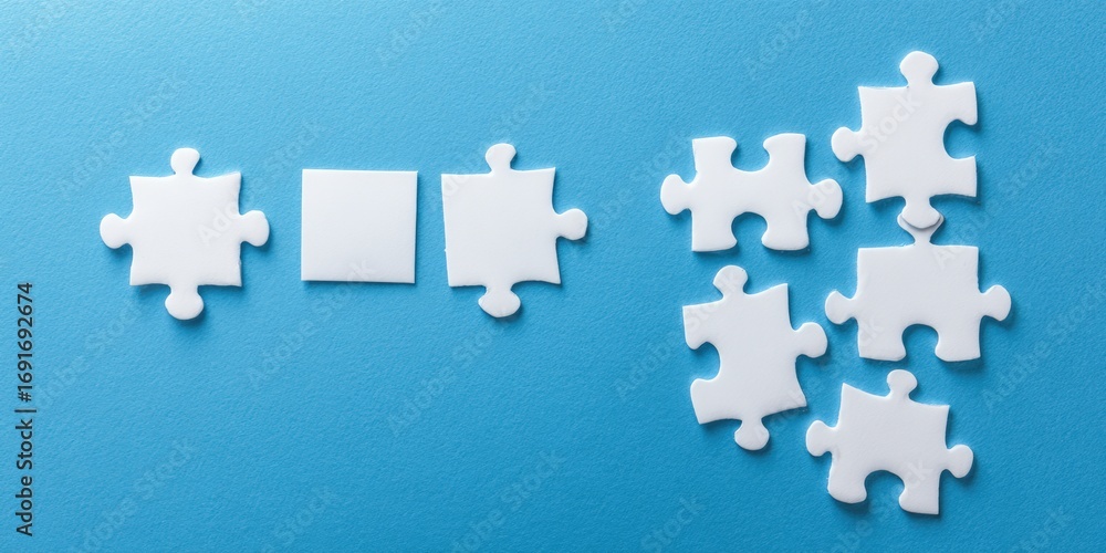 Fototapeta premium White puzzle pieces on a blue background