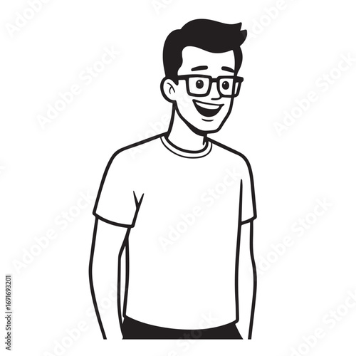 Handsome Man Black and White Illustration Vector Image Male Portrait Fashion Sketch Line Art Design	