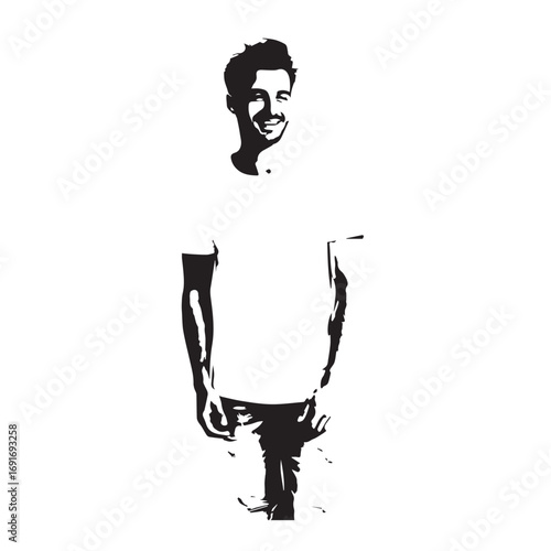 Handsome Man Black and White Illustration Vector Image Male Portrait Fashion Sketch Line Art Design	