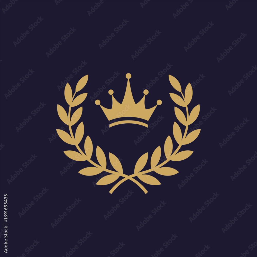 Obraz premium Elegant gold royal crown centered within a circular laurel wreath emblem.