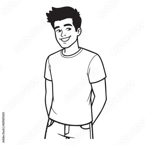 Handsome Man Black and White Illustration Vector Image Male Portrait Fashion Sketch Line Art Design	