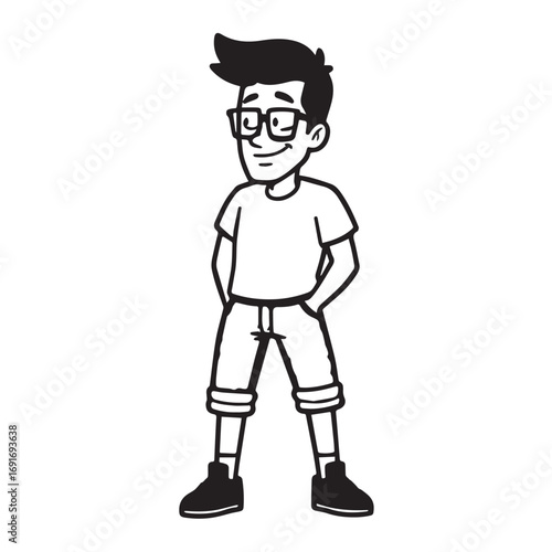 Handsome Man Black and White Illustration Vector Image Male Portrait Fashion Sketch Line Art Design	