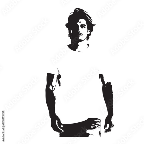 Handsome Man Black and White Illustration Vector Image Male Portrait Fashion Sketch Line Art Design	