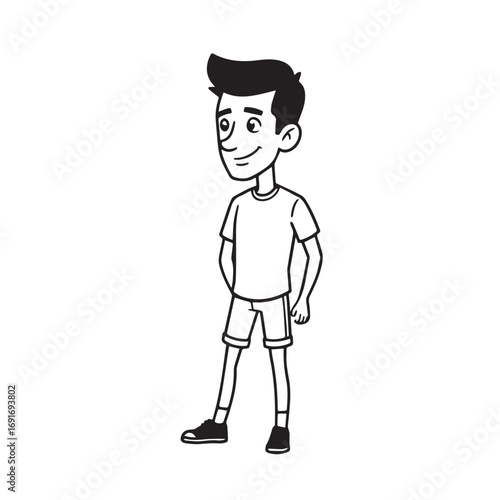 Handsome Man Black and White Illustration Vector Image Male Portrait Fashion Sketch Line Art Design	