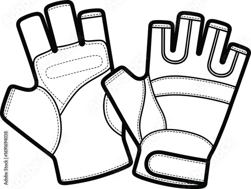 Black and white line drawing of fingerless weightlifting gloves on a white background fitness