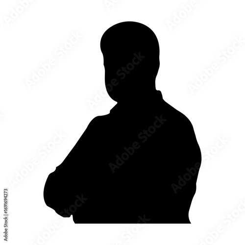 A clean, minimalist silhouette of a person, likely a man, is presented against a pure white background.