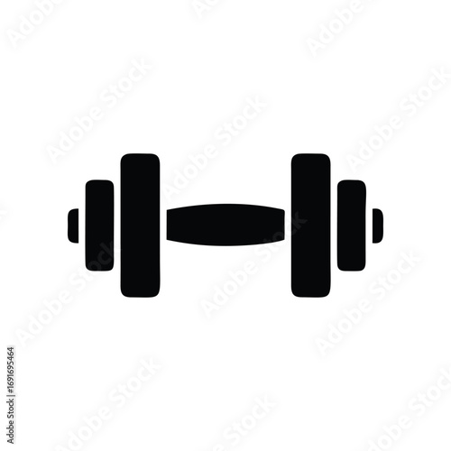 Black silhouette of a dumbbell, a common piece of fitness equipment used for weight training and exercise.