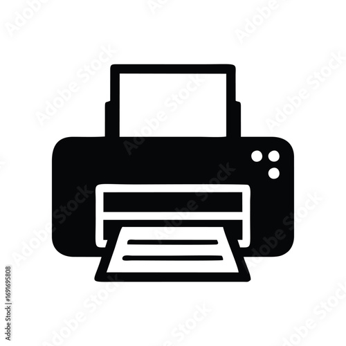 A black silhouette icon of a printer with paper emerging from the output tray, representing printing functionality.