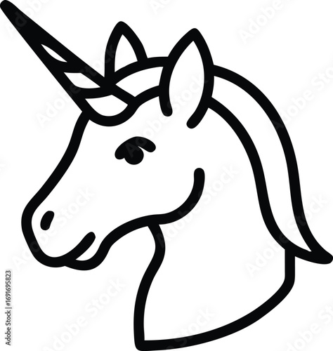 Unicorn head outline vector, isolated on white background, equine silhouette logo