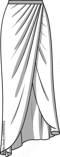 White draped wrap skirt with diagonal pleats and flowing hem fashion clothing