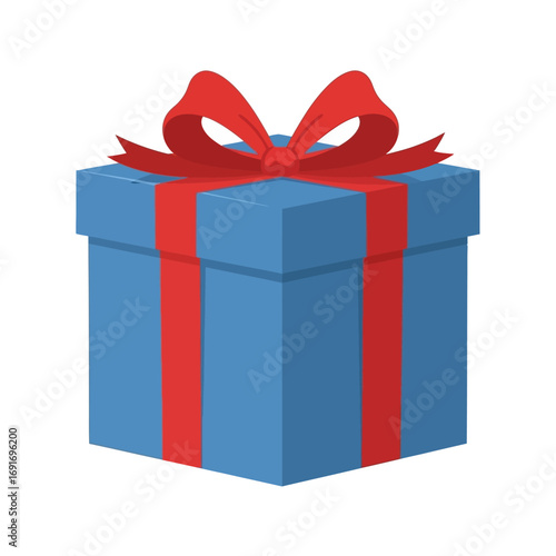 Blue Gift Box with Red Ribbon and Bow