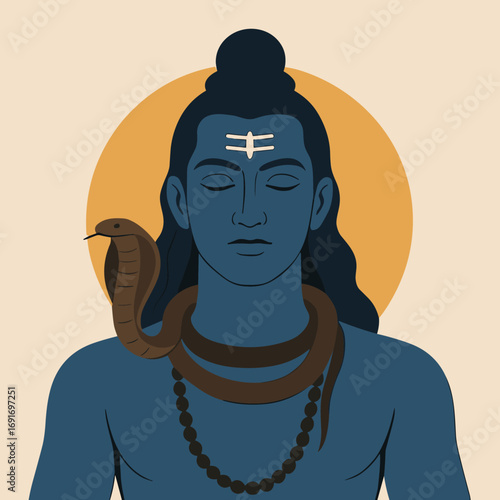 Meditating Shiva serene with snake 
