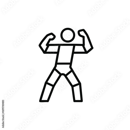 Wrestler or strongman stick figure icon flexing biceps in a powerful stance.